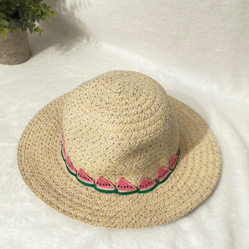 Capelli Straw Sun Hat with Pink and Green Watermelon Design